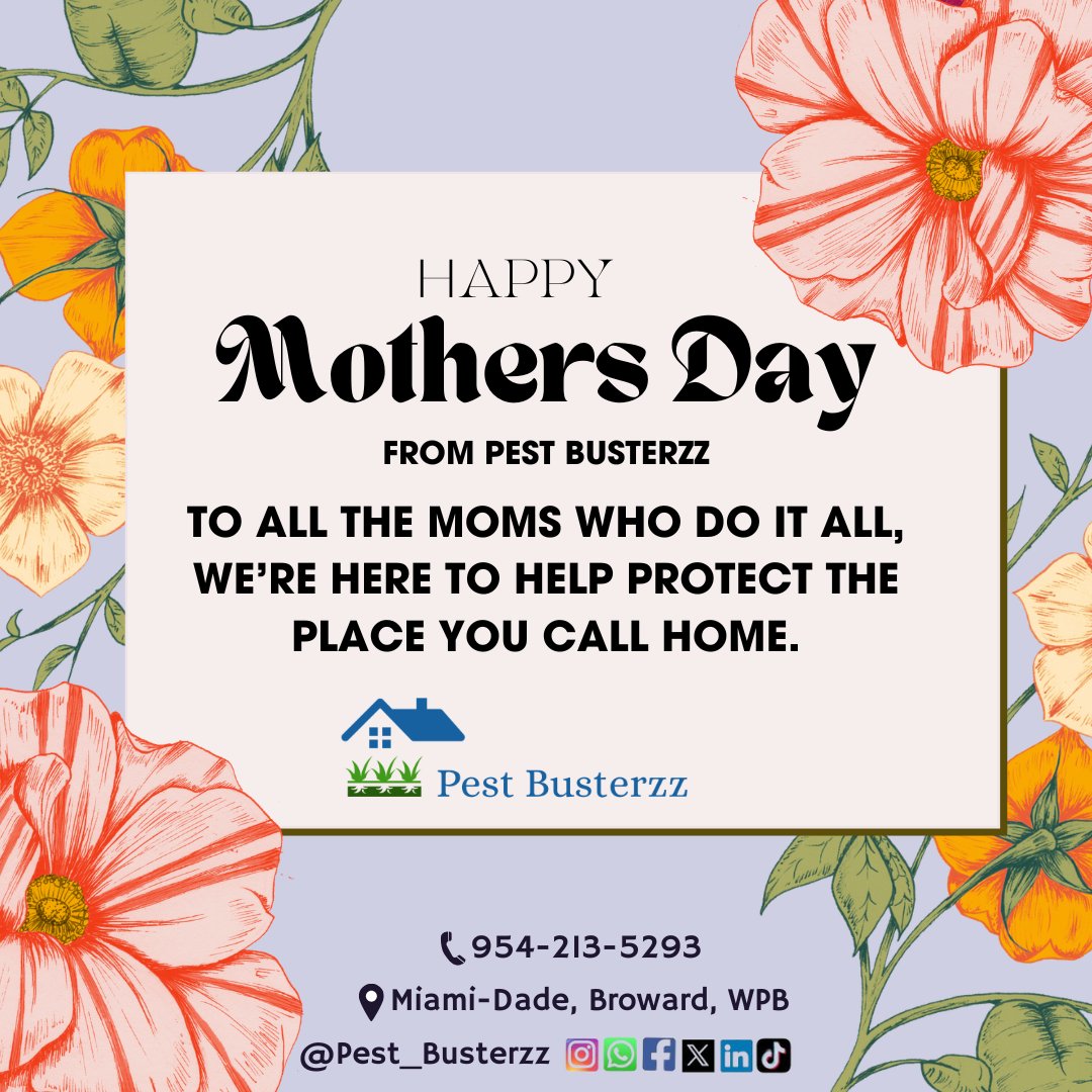 pest_busterzz's tweet photo. Celebrate Mother’s Day with a home as cared for as Mom. Pest Busterzz is here to keep it pest-free so your family can focus on love, not bugs. #PestBusterzz #PestControl #PestFree https://t.co/M14z1NEZFX https://t.co/5nehsCUMb9