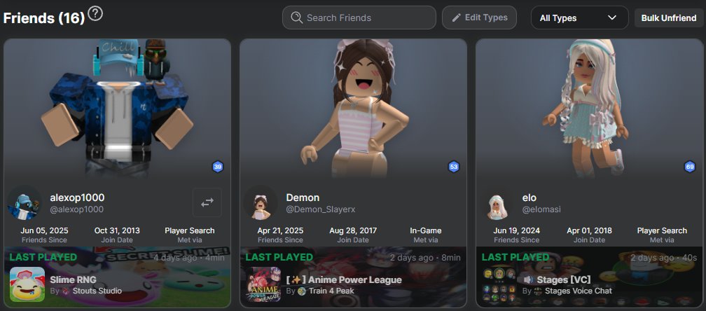 RoGoldOfficial's tweet photo. 👥 Roblox friends list… but actually useful.

See who’s online, what they’ve been playing, send trades instantly, and even see how you met. 

All in one glance. No clicking. No searching.

👑 Try it in RoGold Ultimate. https://t.co/crPWlBlwKC