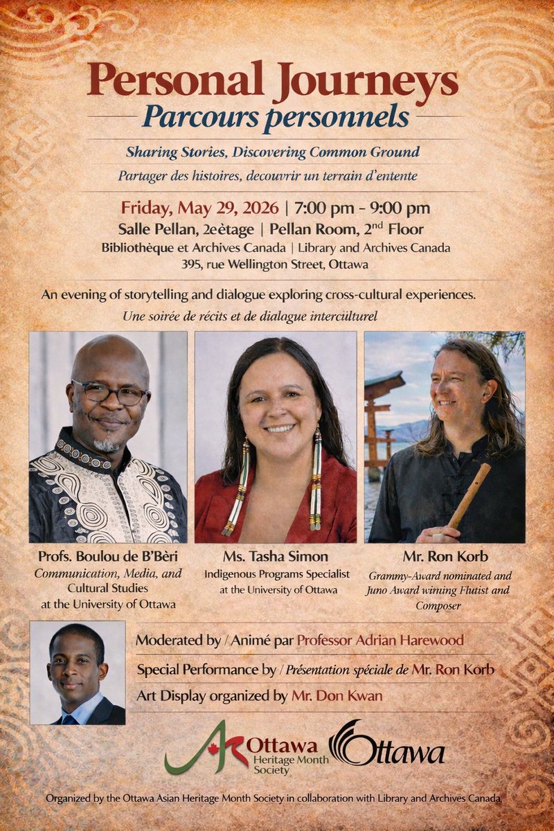 AsianMonth's tweet photo. You are invited to Personal Journeys, a special evening of inspiring stories, thoughtful conversation, and enchanting music. Date: Friday, May 29, 2026, 7 pm – 9 pm, at LAC. Free admission. RSVP Required https://t.co/0z8Tv9PKPo