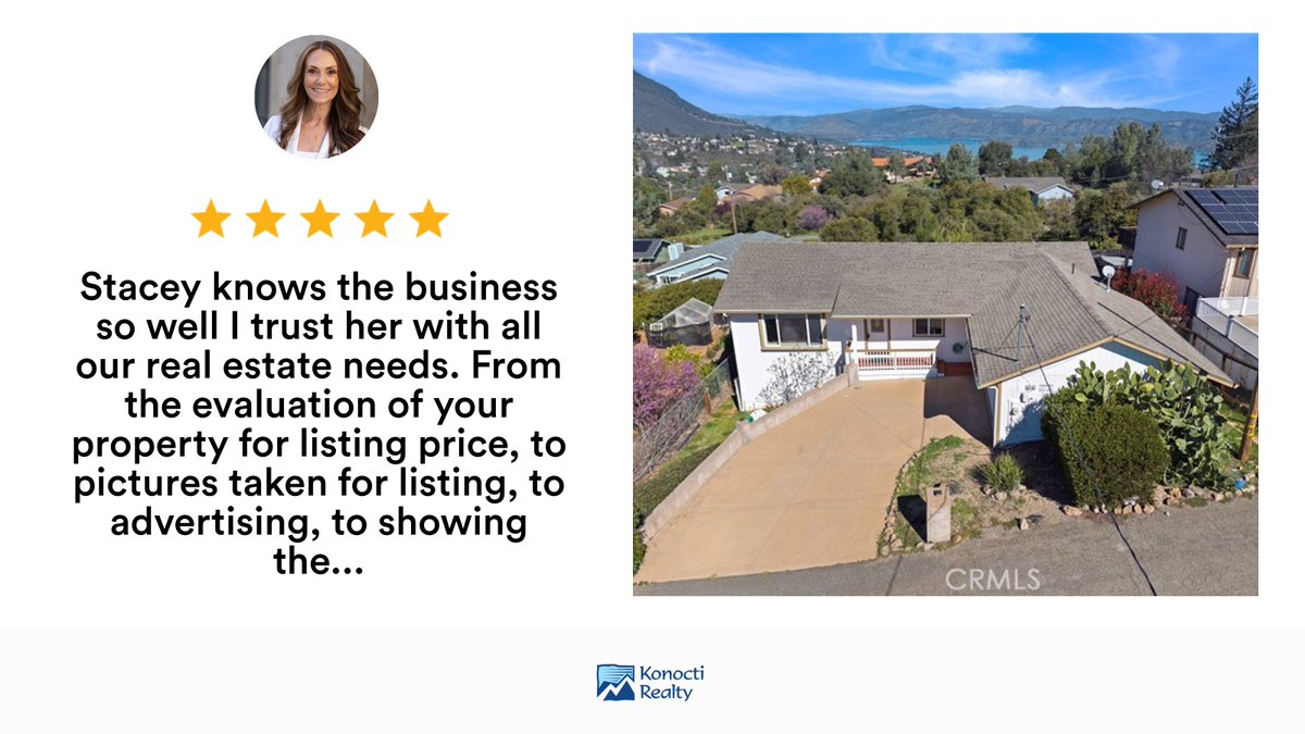 StaceyMattina's tweet photo. My latest RateMyAgent review in Clearlake Riviera.
DRE 01179551
https://t.co/Vz1q31PtNU

...
#ratemyagent #realestate #KonoctiRealty https://t.co/EqV1LBAQbX