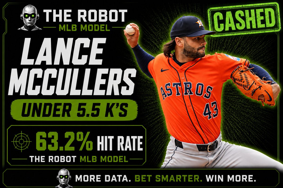 LineupsWinning's tweet image. 🤖 MLB MODEL: PLAY #2 🤖

WE CAN’T MISS!!!

✅ Lance McCullers under 5.5 K’s

Cash it. Keep cashing them. We can’t miss right now. Insanity run from The Robot.