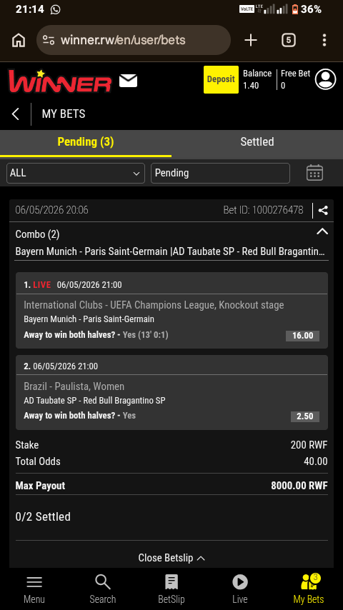 Everyjustlion's tweet photo. @winner_rw Id number: 4274692 
Paris Germain to win half time  full time. https://t.co/EjiBfZEaXC