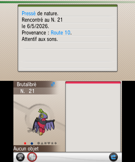 étape 13 terminé SRQ Kalos sur un brutalibré shiny 5% je voulais snubull, j'avais fait 4 phases sur brutalibré l'an dernier et la il tombe dans les fleur jaune... trouvé en 2388 rencontres