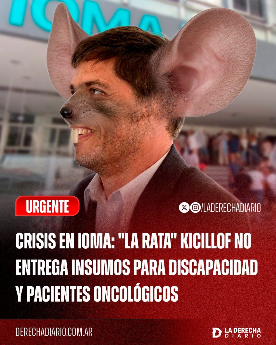 🚨🇦🇷 | #URGENTE "LA RATA" KICILLOF NO ENTREGA INSUMOS PARA DISCAPACIDAD Y PACIENTES ONCOLÓGICOS

Afiliados denuncian que el Gobierno de Kicillof abandona a los bonaerenses mientras faltan prótesis, insumos para discapacidad y tratamientos oncológicos. También reportan demoras