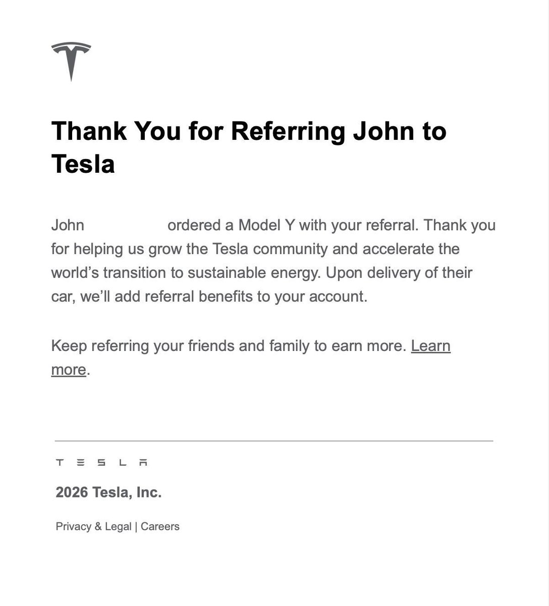 Congrats to John for taking the leap and ordering his first Tesla. Can't wait for him to accept delivery of his new Model Y very soon!