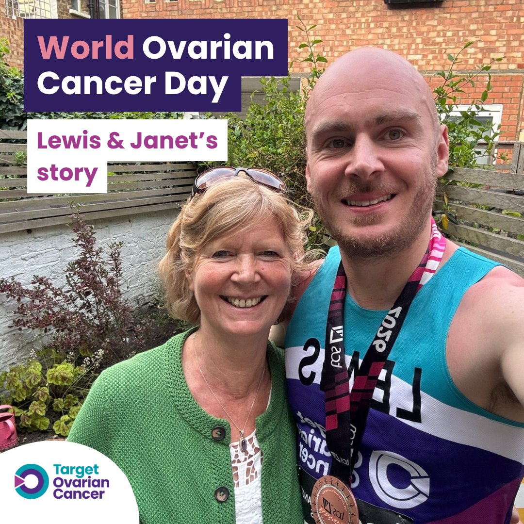 TargetOvarian's tweet photo. Lewis ran the @LondonMarathon for his mum, Janet 💜

Diagnosed with stage 1 #ovariancancer in 2014, she’s now cancer‑free thanks to early diagnosis - and was there cheering him on every step of the way!

Read their story 👉 https://t.co/ivaXnCwyzc

#WorldOvarianCancerDay https://t.co/vkHhGvDAmi