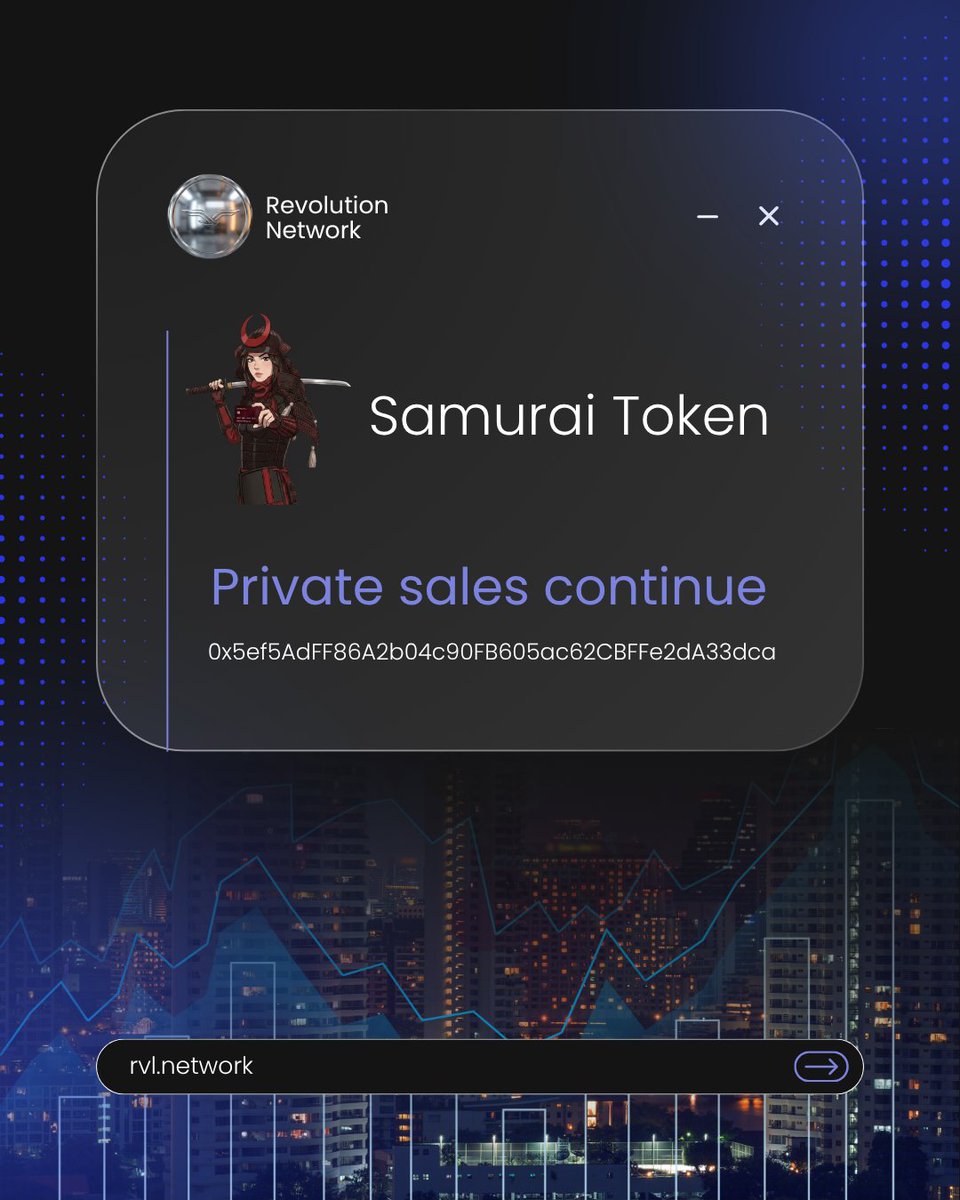 The exclusive Samurai Private Sale is currently still LIVE. 🇯🇵

You can participate by sending BNB directly to the official private sale wallet below 👇🏻

0x62ee6e1eE60Ce270515329cCadB212413Ce1dEf8