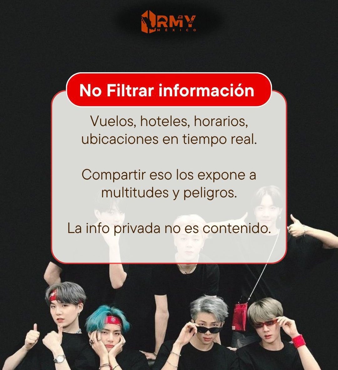 MxMinSuga's tweet photo. ✨ Los límites del amor también son una forma de cuidarlos ✨

Ser ARMY no solo es apoyar y emocionarnos… también es respetar, proteger y entender que ellos merecen tranquilidad, espacio y seguridad en su visita a México 💜

#BTSMéxico #ARMYMéxico #BTS_WORLDTOUR_MEXICOCITY https://t.co/e9qDiav9St