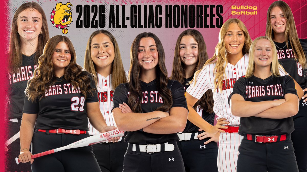 ferrisathletics's tweet photo. Congrats! Eight Ferris State Softball standouts claim All-GLIAC honors for 2026 &amp; the 'Dawgs had two major award winners! @FSU_SB 
https://t.co/8fnGf0KqxK https://t.co/SNA8iuASOt