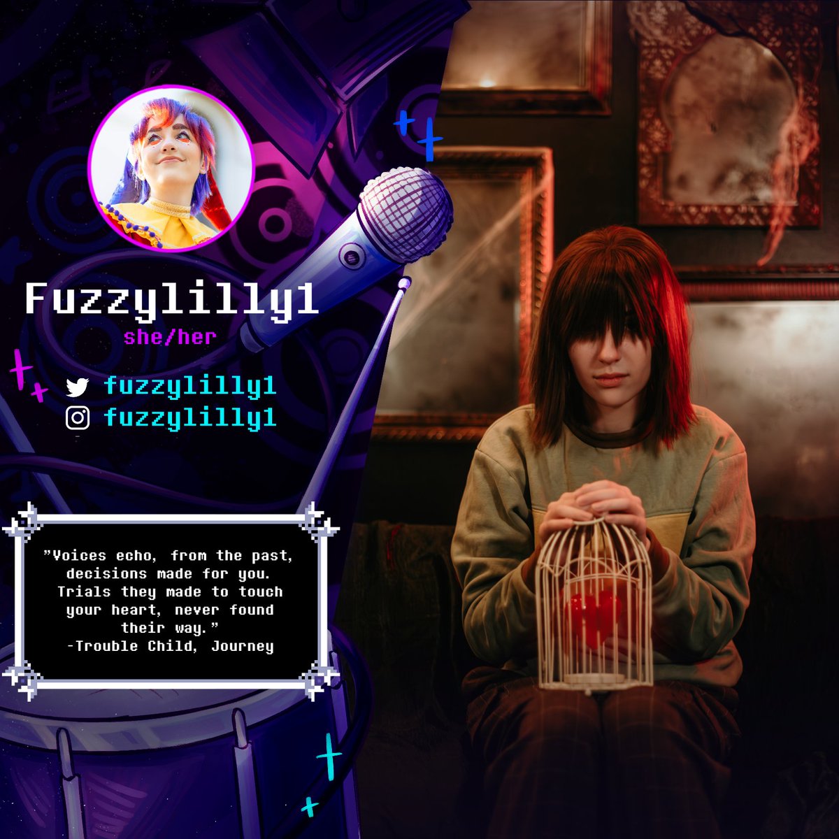 letsrockzine's tweet photo. These stars are from another dimension! (Pun absolutely intended) ✨🎶
Introducing our wonderful cosplay contributors,

⭐ @FehdenCY &amp;
⭐ @fuzzylilly1 !

#DELTARUNE https://t.co/mSnBqPvsoc