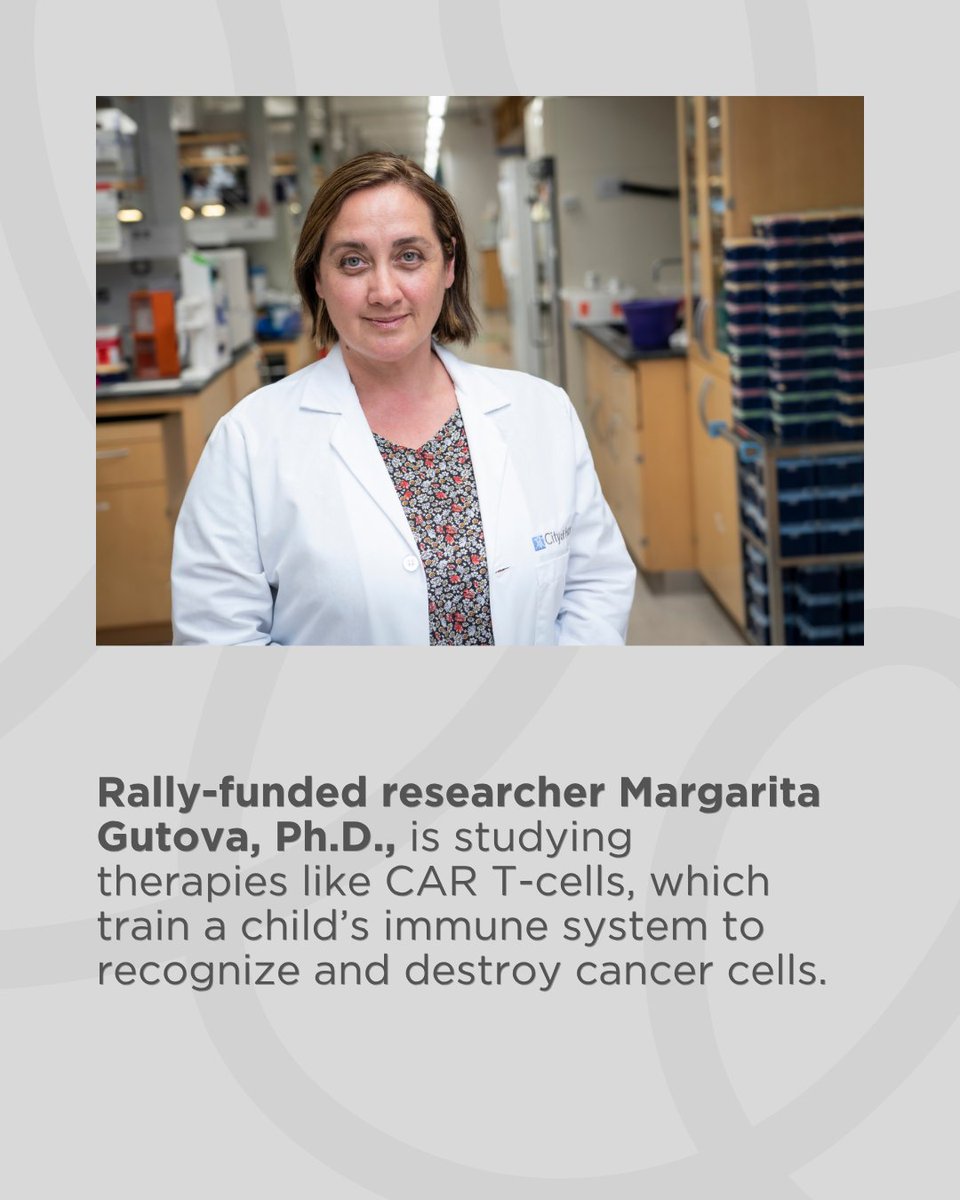 RallyFoundation's tweet photo. This Brain Tumor Awareness Month, we are highlighting research bringing new hope to kids with brain cancer.

Rally-funded researcher Margarita Gutova, Ph.D., is advancing therapies that use the body’s own cells to fight cancer and support recovery.

#BrainTumorAwarenessMonth https://t.co/YftE9vzlhQ