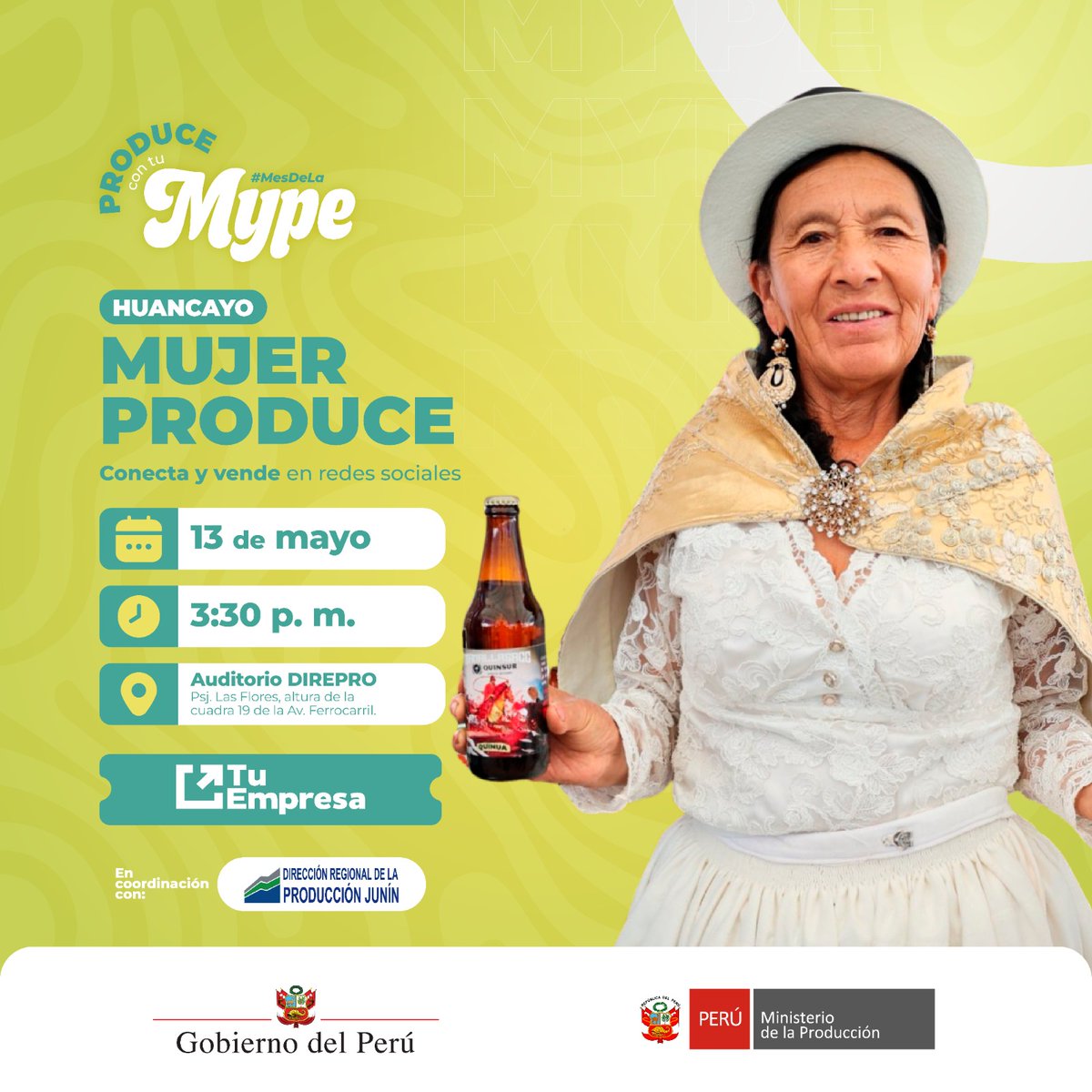 tuempresagobpe's tweet photo. 📢 PRODUCE y #TuEmpresa llegan a📍#Huancayo en el #MesDeLaMYPE
Esta es tu oportunidad, participa en nuestra capacitación GRATUITA y aprende a crear contenido estratégico, comunicar tu valor y convertir seguidores en clientes reales.
💻 Regístrate aquí: https://t.co/POVsVtm5p9 https://t.co/YdEQlXjJVJ