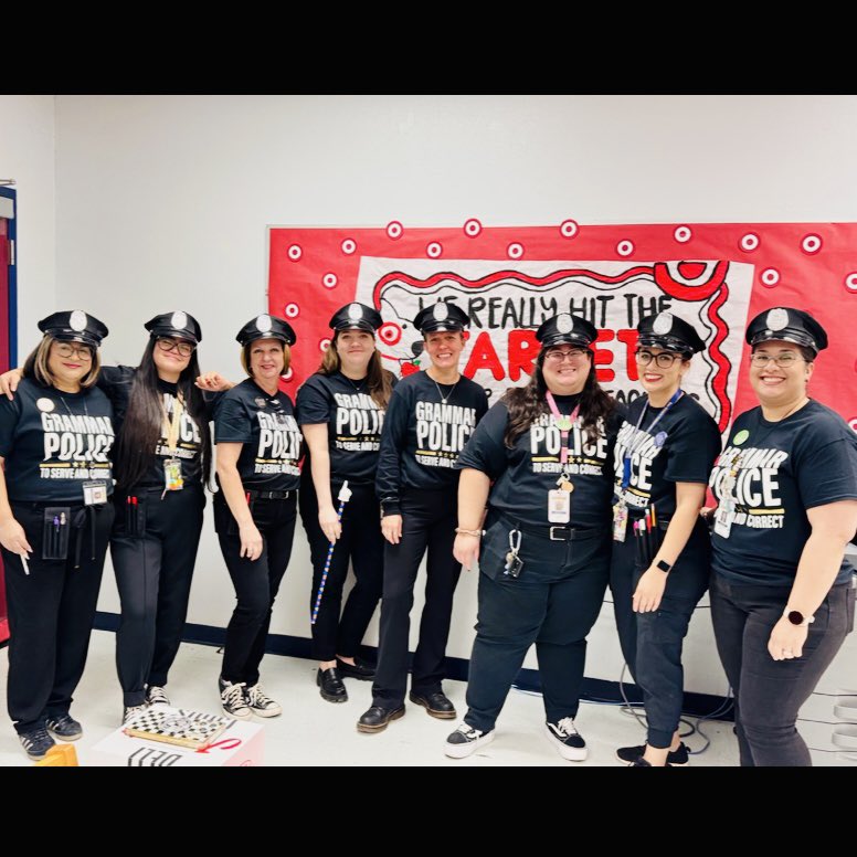 MrsErikaMorales's tweet photo. The SEHS RLA Department reported for duty as the Grammar Police. Their motto? “To correct and serve.” No comma splice was safe. No typo went unnoticed. They definitely put the ‘fun’ in fundamental writing rules. ✍️🚔 #SEHSTheBest #TeacherAppreciationWeek https://t.co/Qhy9ngODx1