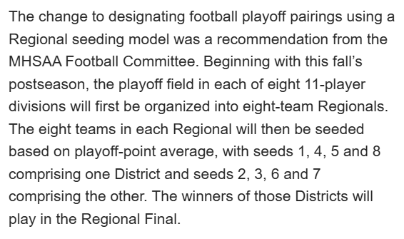 Snooze2you's tweet photo. 🚨 MHSAA has approved regional seeding for 11-player football playoffs. #mhsaafb https://t.co/wGKu3yuxL4