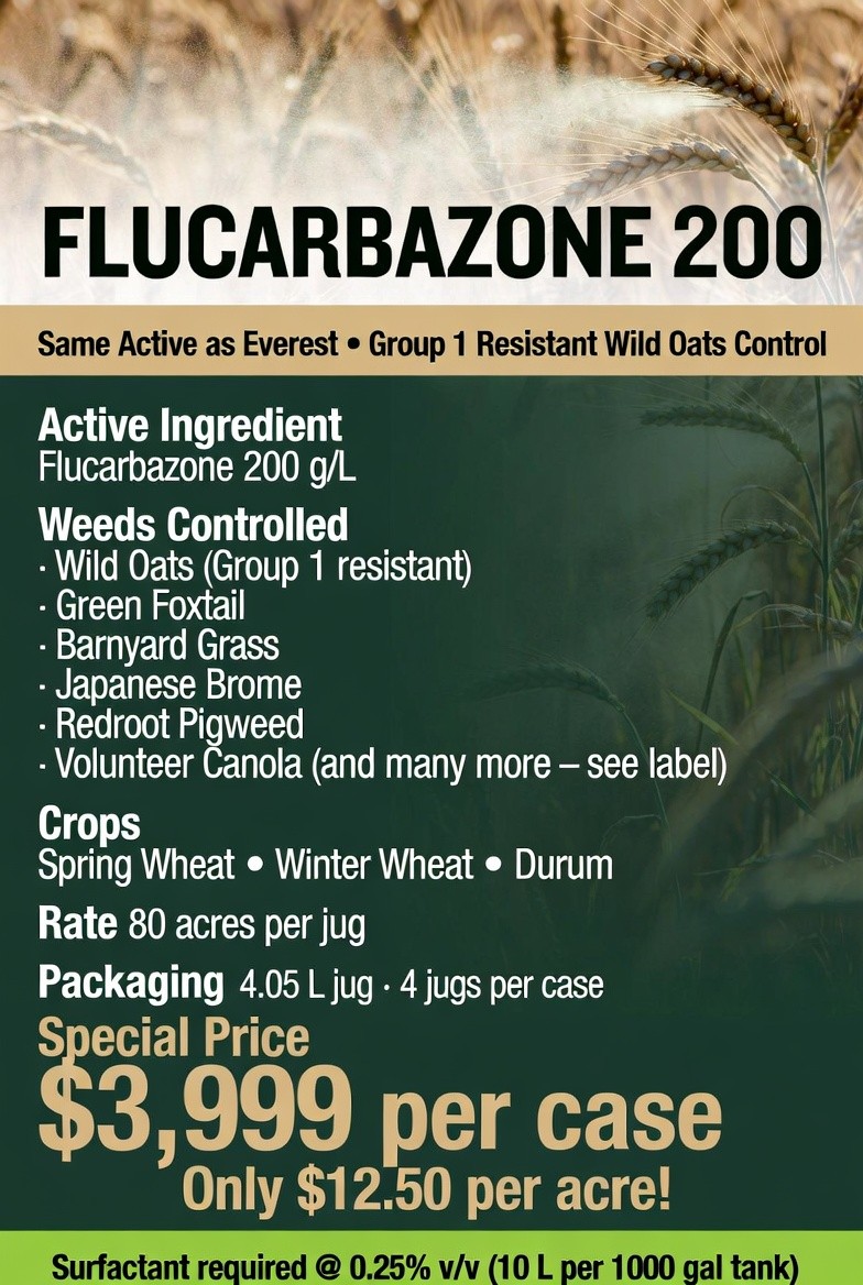 JohnstonsGrain's tweet photo. Excited to bring generic Flucarbazone-200 to the market this year. Proven across Saskatchewan for strong residual Wild Oats control with excellent tank-mix flexibility. With branded options near $6,000/case, this generic offers strong performance at a lower cost. https://t.co/pTRCDN8vSx