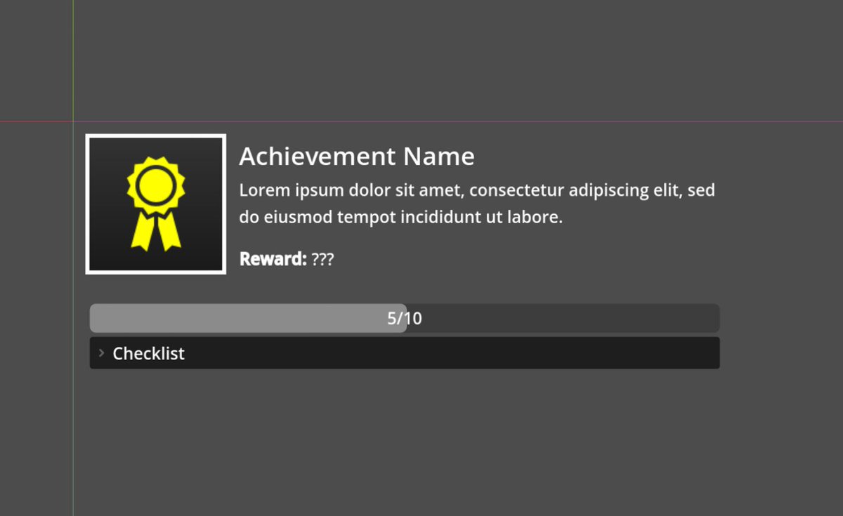 SpeedyVelcro's tweet photo. Achievement UI basics are coming together https://t.co/ReH9qJCNxl