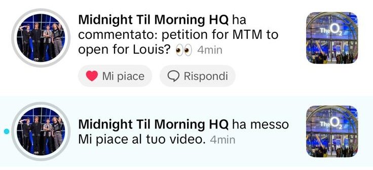 📲 | I <a href="/mtmofficialband/">Midnight Til Morning</a> si sono fatti avanti per lanciare una petizione con l’obiettivo di aprire i concerti di Louis 👀
Che ne pensate? Vi piacerebbe?

© mtmnationitaly