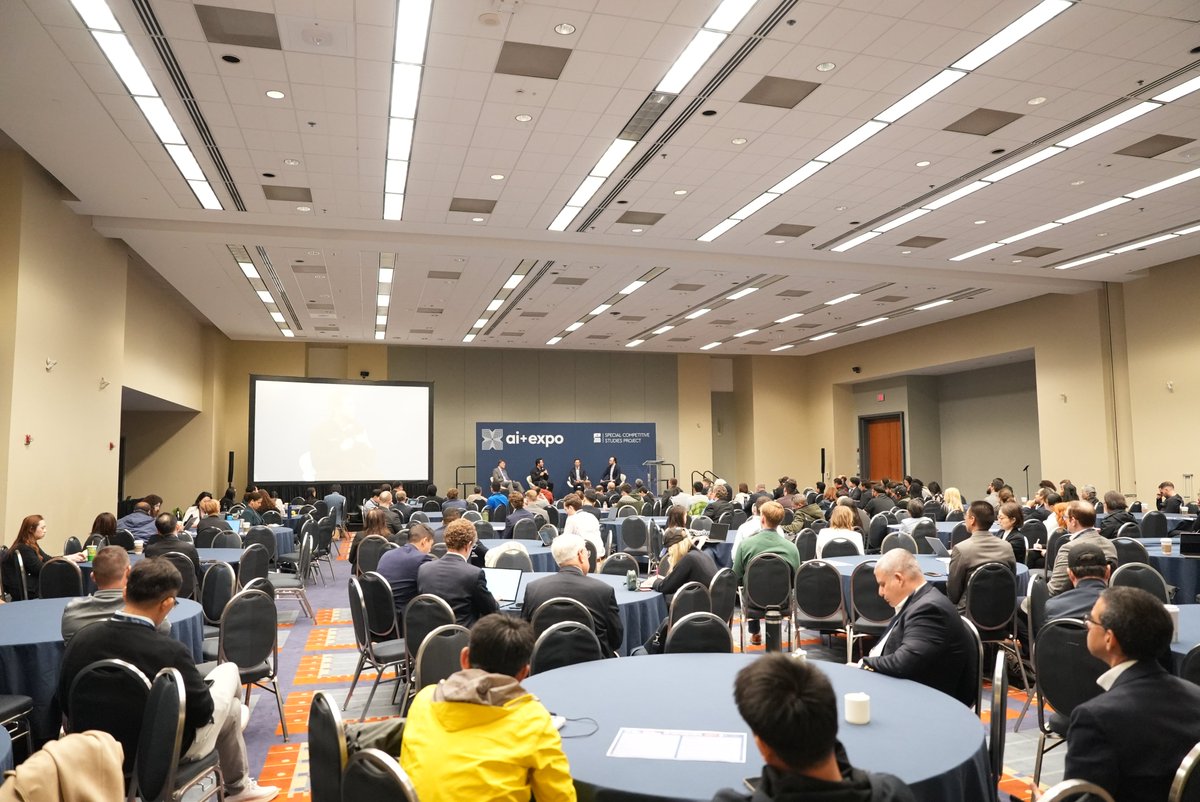 scsp_ai's tweet photo. Today the AI+ Expo kicked off with The China Challenge: The View from Taiwan. Today we are hearing from diplomats, researchers, and technologists on how the U.S. and Taiwan can work together to counter China's advances in semiconductors, drones, autonomous systems, and AI-powered influence operations.