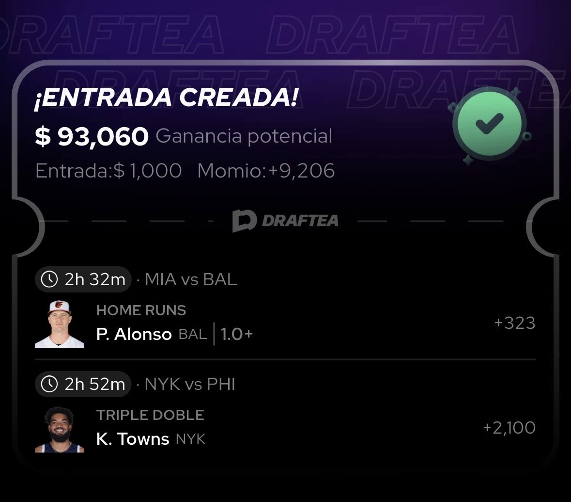 1,000$ para 93,000

Momio +9200

Obviamente los tengo separados. Pero por favor metanlos separados.

Estos son mis 2 picks favoritos del dia. 

❤️ y se gana