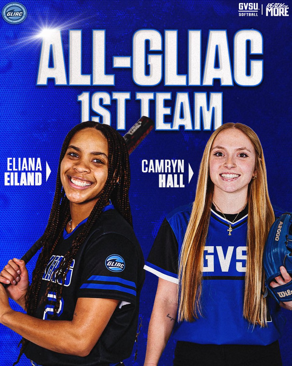 GVSUSoftball's tweet photo. Congrats to our first team All-GLIAC selections, Eliana and Camryn‼️

#AnchorUp | #ReadyForMore https://t.co/HW1X3MNS0d
