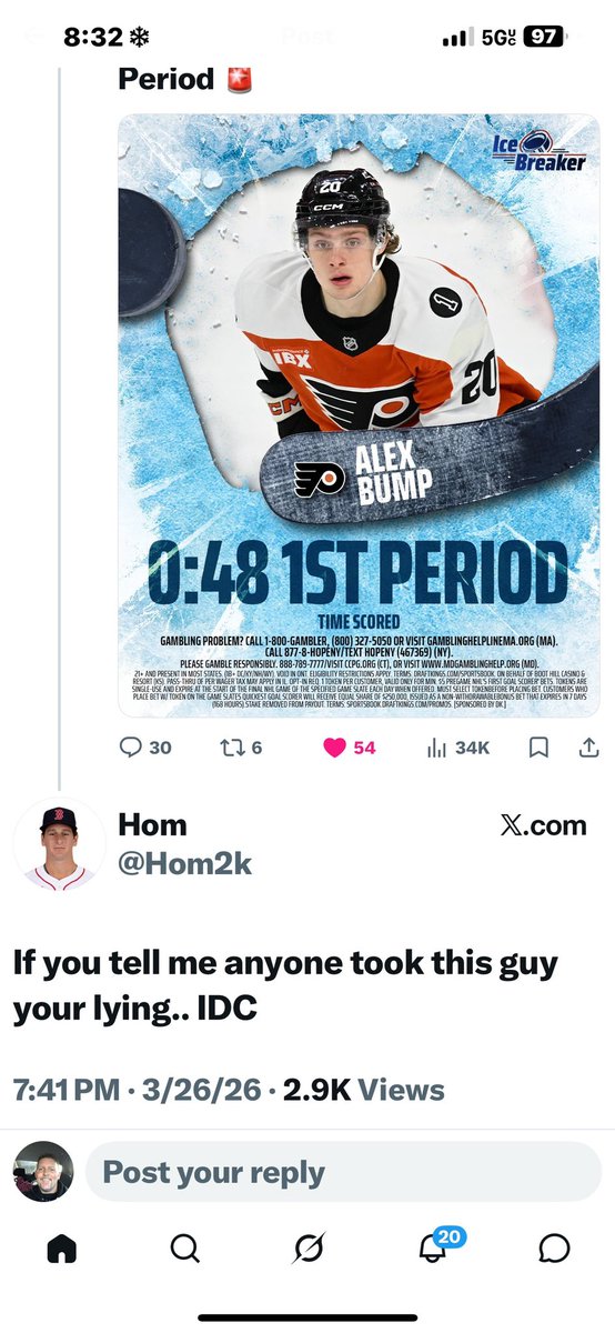 Clancy007k's tweet photo. @MrTibbs0809 @DKSportsbook Not really, I won the icebreaker challenge a month ago with Alex Bump https://t.co/mIemZJBMzV