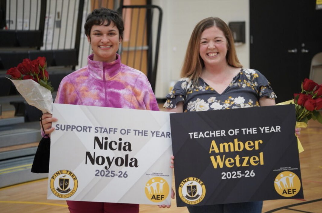 AvonPTPrincipal's tweet photo. ￼Congratulations to Nurse Nicia for Support Staff of the Year and Counselor Mrs. Wetzel for Teacher of the Year at Pine Tree! Every student benefits from their care! #lucky @OrioleTweets @jmac8229 https://t.co/jc0EurcpV2