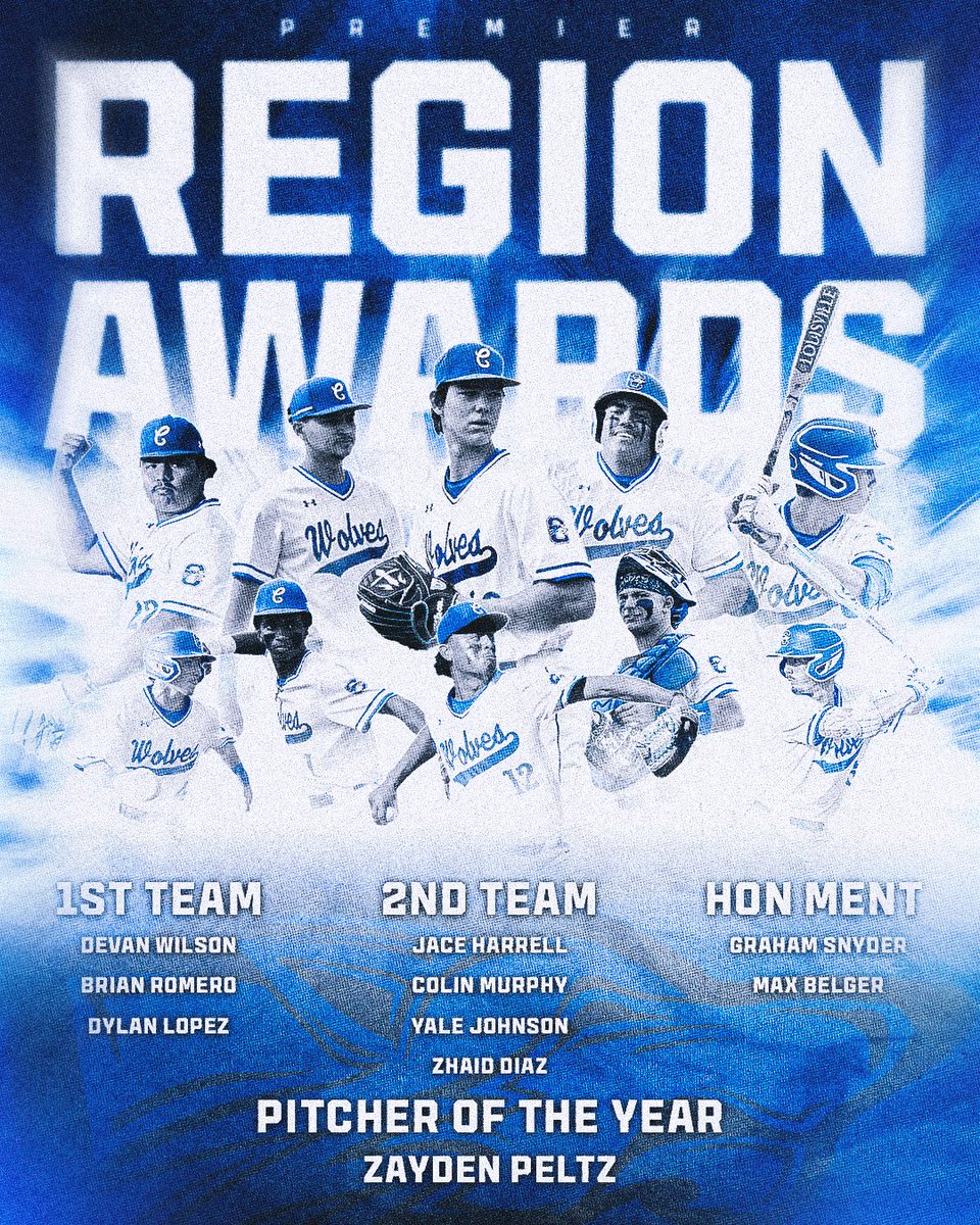 CWolfBaseball's tweet photo. Premier region awards! 

Big time

Region pitcher of the year
@ZaydenPeltz 

1st team all region
@Brian110203 
Devan Wilson 
@dylanlopez42 

2nd team all region
@jace_harrell23 
@yaleyjohnson 
@colinmurph05 
@ZhaidDiaz15166 

Honorable mention
Graham Snyder
@belger_max https://t.co/RNzgtBwF2A