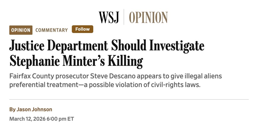 LELDF's tweet photo. 🚨LELDF sounded the alarm—the DOJ listened!

Thrilled to see @AAGDhillon announce investigation into Soros DA Steve Descano.

His policies clearly violate the U.S. Constitution's Equal Protection Clause and Title VI of the Civil Rights Act

Read @LELDF_President in WSJ (gift link) https://t.co/OPFsd1tSWp