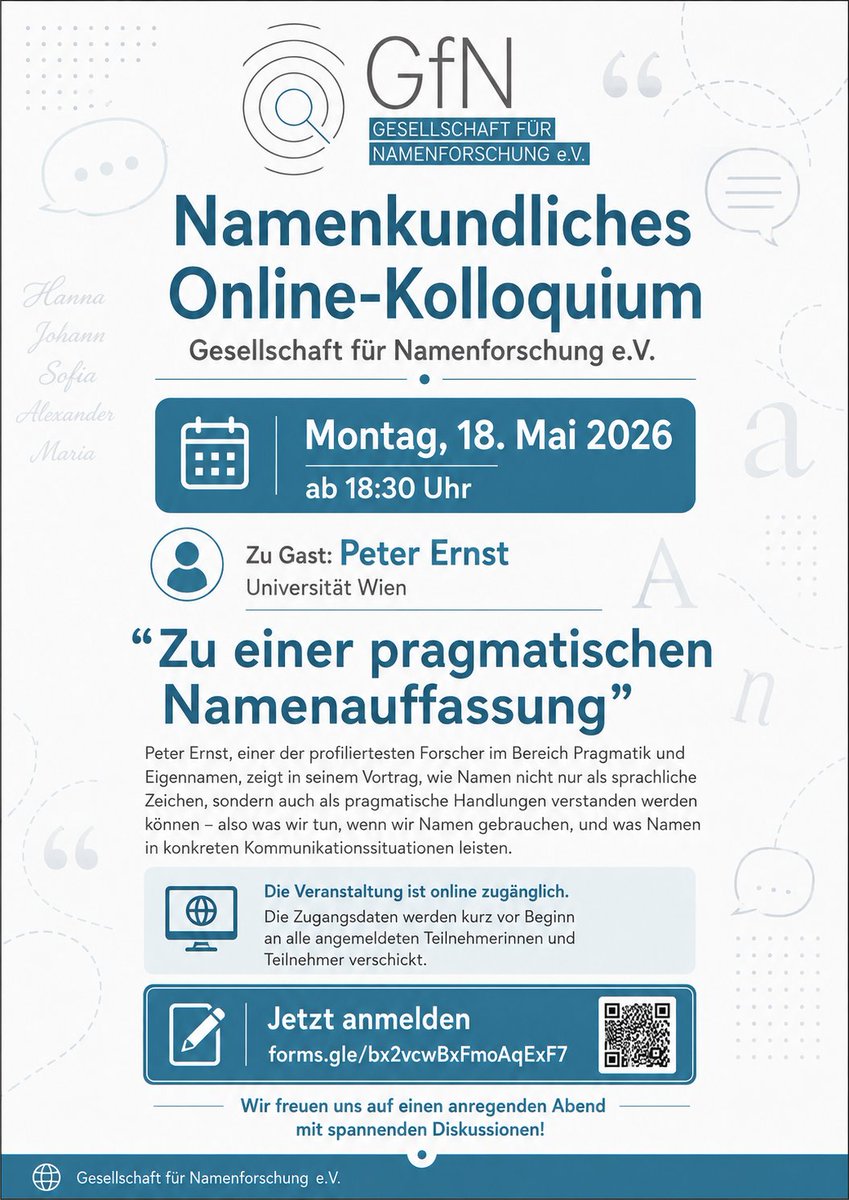 e-Onomastics: #Namenkundliches Online-#Kolloquium: Peter #Ernst über #Pragmatik von #Eigennamen e-onomastics.blogspot.com/2026/05/namenk…