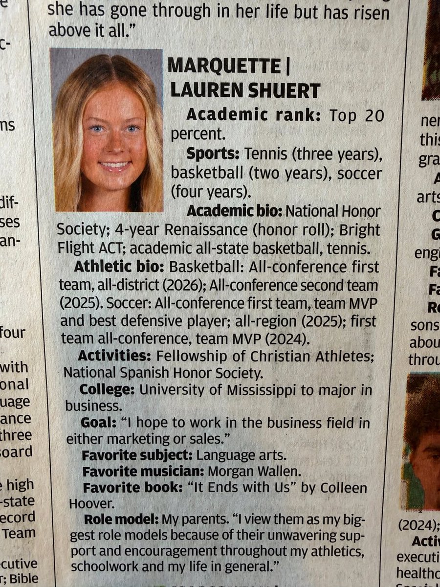 MustangsWBB's tweet photo. Marquette STL Post-Dispatch Scholar-Athlete of the Year 2026!!! Congrats @LaurenShuert #RollStangs #OleMiss https://t.co/UkRBo8YA0a