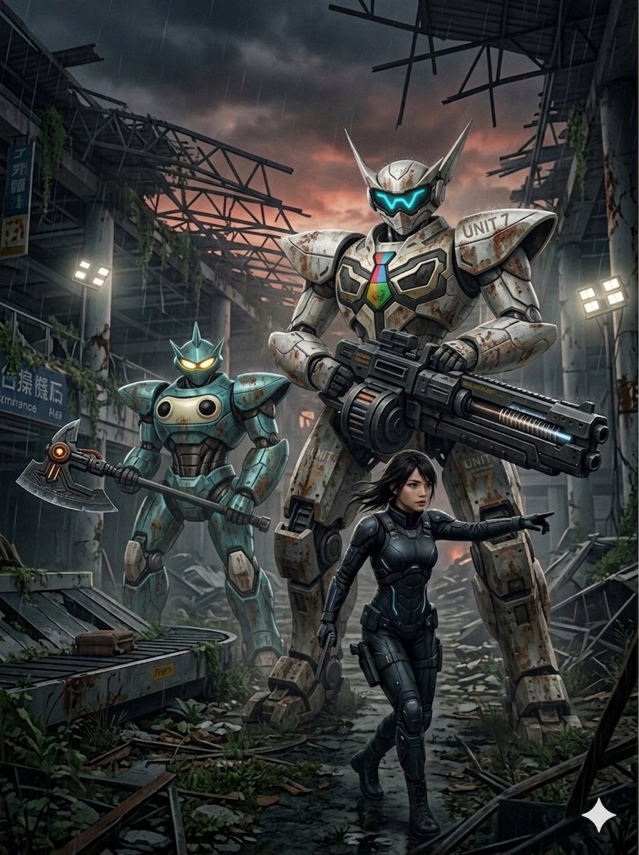 AI_nosnest's tweet photo. #AIart #GenerativeAI #ScifiArt #Cyberpunk #PostApocalyptic #Mecha #DystopianFuture
#生成AIで巣
#CHATTYROBO
#GEMMIEROBO https://t.co/uFCoVWBl76