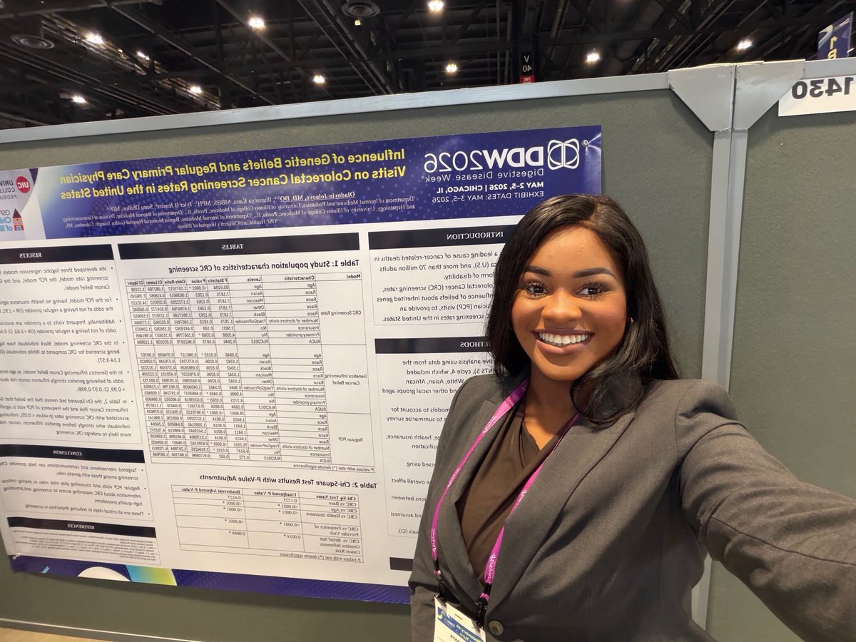 Dr_Meejay's tweet photo. Grateful for another amazing day at Digestive Disease Week 2026 presenting two posters focused on colorectal cancer screening awareness, prevention, and health literacy. So many great conversations, learning moments, and inspiring connections. 🤍

#DDW2026 #ColorectalCancer https://t.co/Xy7udJRvdy