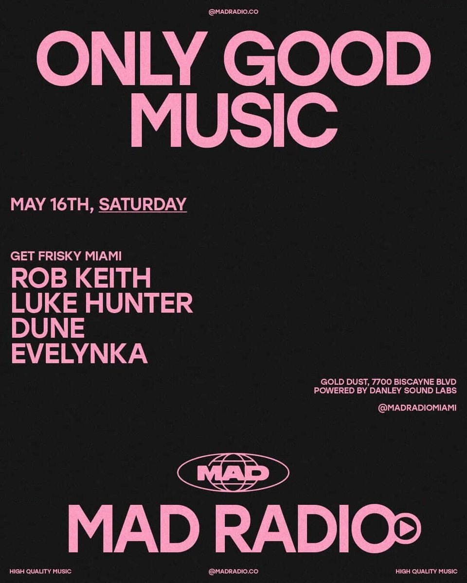 LukeHunterMusic's tweet photo. Some of the @friskyradio DJ favorites join together in Miami for a night of music, friends, and vibes on the dance-floor at Mad Radio Miami 🌴
https://t.co/6RG9NdmyaW https://t.co/Kqz7yOtEag