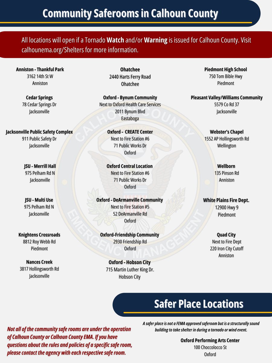 Calhoun County is under a Tornado Watch until 11PM.  
Sign up for FREE emergency alerts by texting Join CalhounEMA to 31002 or by visiting calhounema.org/alerts.
