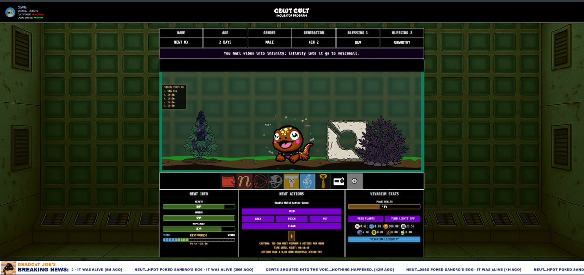 CewtsCult's tweet photo. The first wave of NEWTS will hatch in about half an hour

This little dev has been busy over the last few days preparing mainnet, it's going by "CEWTS" on the ticker.

Whatever NEWT kills it will win 50,000 $NEWT on @neutron_org  to that address https://t.co/rzfVL5CVIA