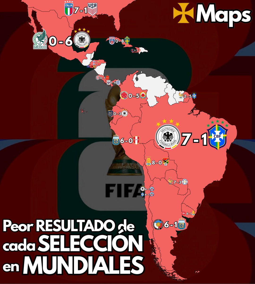 ❌ Peor resultado de cada selección en mundiales: