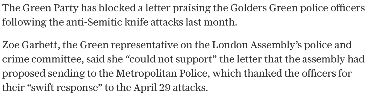 ReformUKEnfield's tweet photo. The police disarm a knifeman who has attacked innocent people, and the Green Party refuse to support them. 

This just shows that anyone voting for the Green Party will be voting to protect the criminals and voting not to support the police. 

An except from the article: https://t.co/AUJihVhnxT