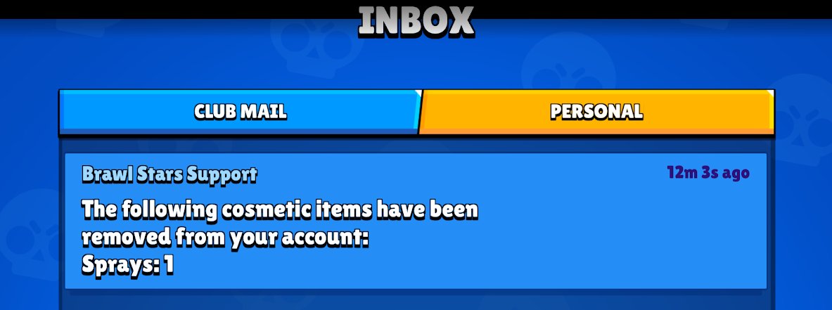 007Carrot's tweet photo. @BrawlStars I would like to know what exclusive Spray was removed from my account? I did not noticed any exclusive spray or items from oddities deals/drops. Furthermore, as mentioned above, what is the compensation I should receive from inbox? I received no compensation from inbox. https://t.co/2zODAoubh4