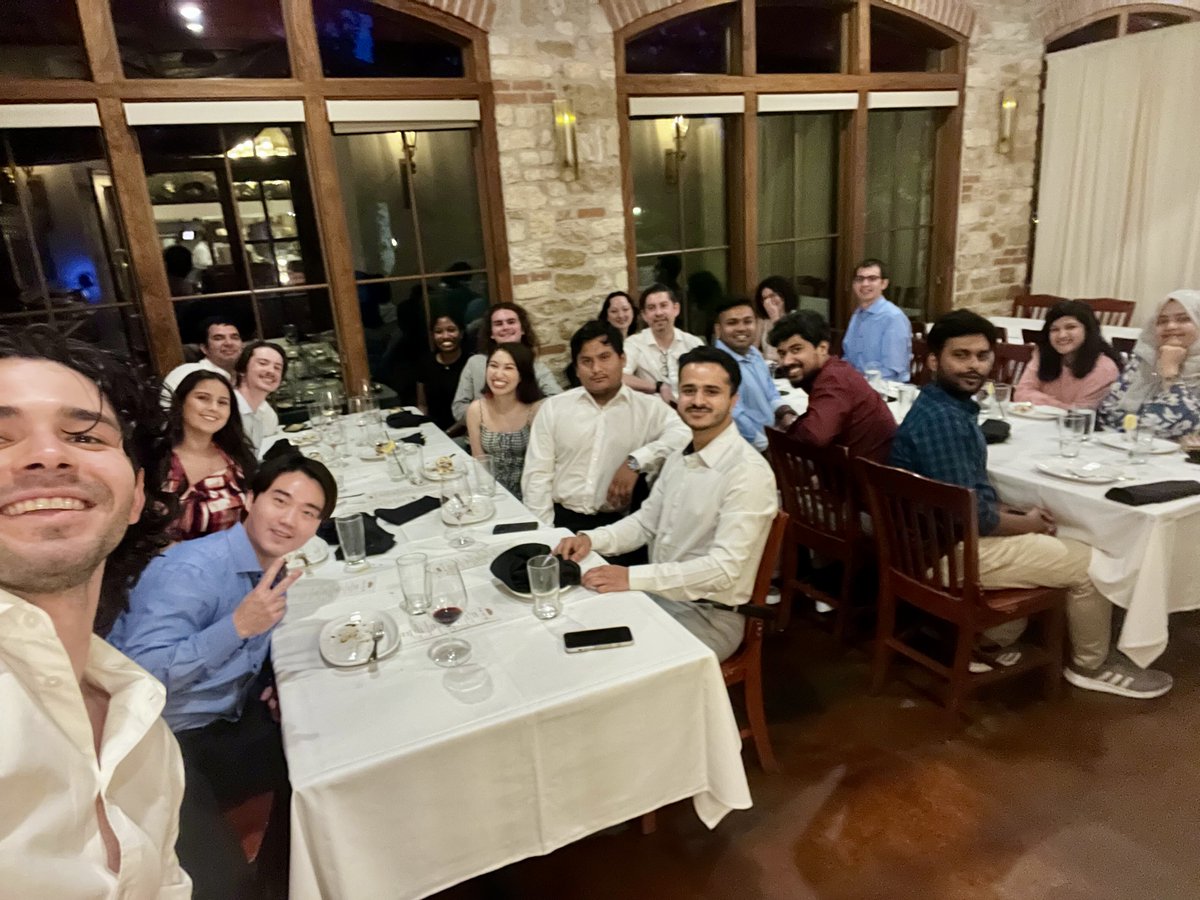 VallesDamian's tweet photo. Another successful Spring semester for the @GroupHipe, and an amazing dinner celebration for all students, staff, and significant others who have contributed to each research project!

Thank you all! 👏 👏 👏 👏

#research #ai #robotics #uwbg #engineering #txst https://t.co/iIQ1MWVAgG