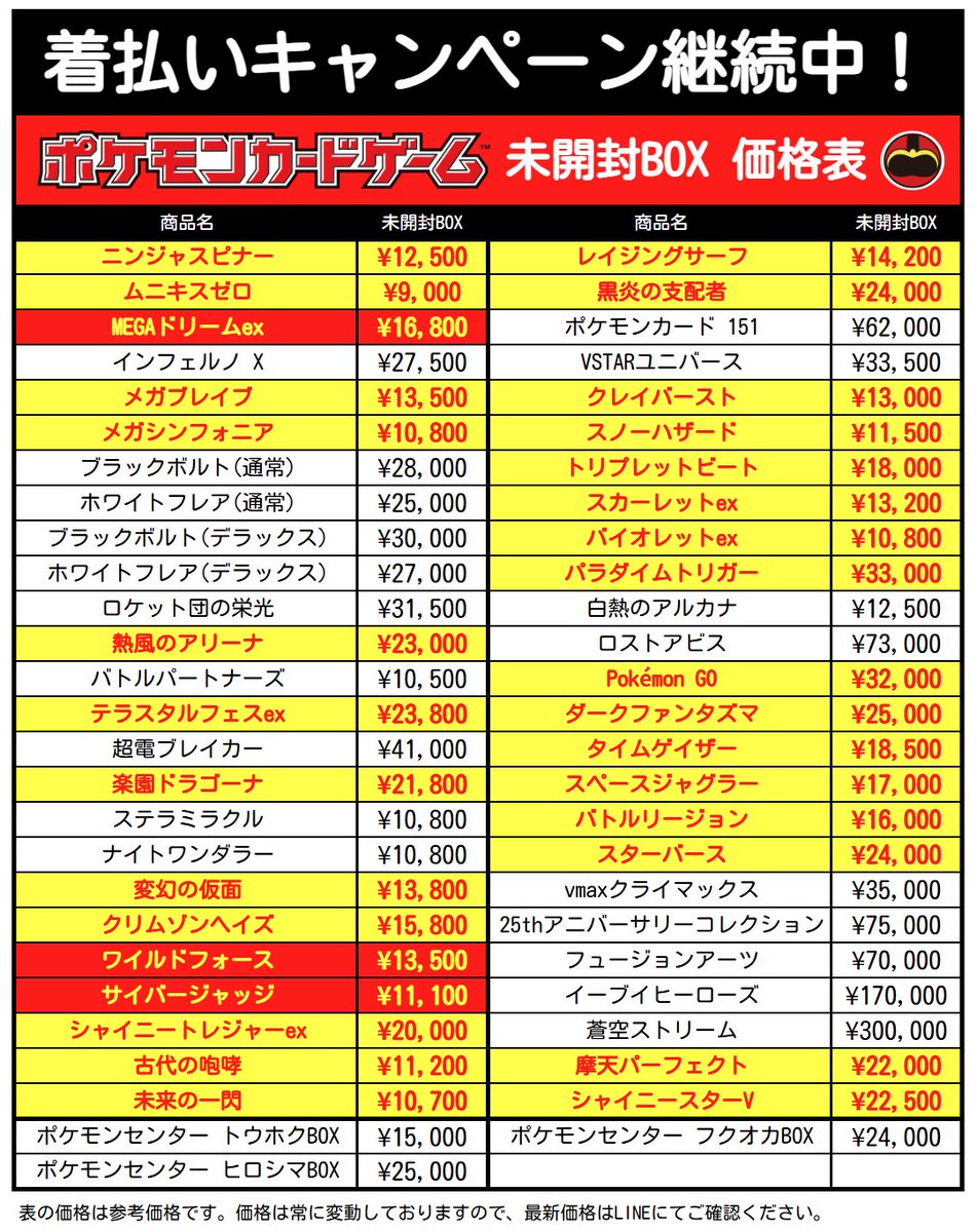 📊ポケカ 未開封BOX買取一覧表📊 📊2026.05.07(木) 10:00現在📊 🔥本日
