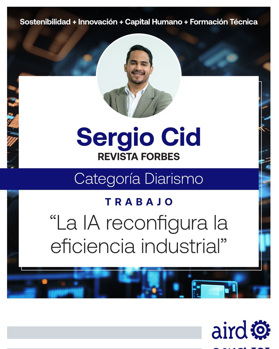airdmedia's tweet photo. Anunciamos los ganadores de la XVII edición del Premio al Periodismo sobre la Industria Nacional George Arzeno Brugal, cuyos trabajos estuvieron enfocados en las temáticas de innovación, sostenibilidad, capital humano y formación técnica, pilares clave para el desarrollo de la industria nacional.

🏆Categoría Diarismo: Sergio Cid de la Revista Forbes.
🏆 Categoría Investigación: Haydée Ramírez de la Revista Contacto.
🏆 Categoría Series Periodísticas: Alex Jiménez del Periódico Primicias.

El periodismo industrial⚙️ desempeña un rol fundamental al visibilizar los avances, desafíos y oportunidades del sector, contribuyendo a una conversación más informada sobre el desarrollo productivo nacional. 

Agradecemos a todos los periodistas que participaron. 

¡Felicidades👏a los ganadores!