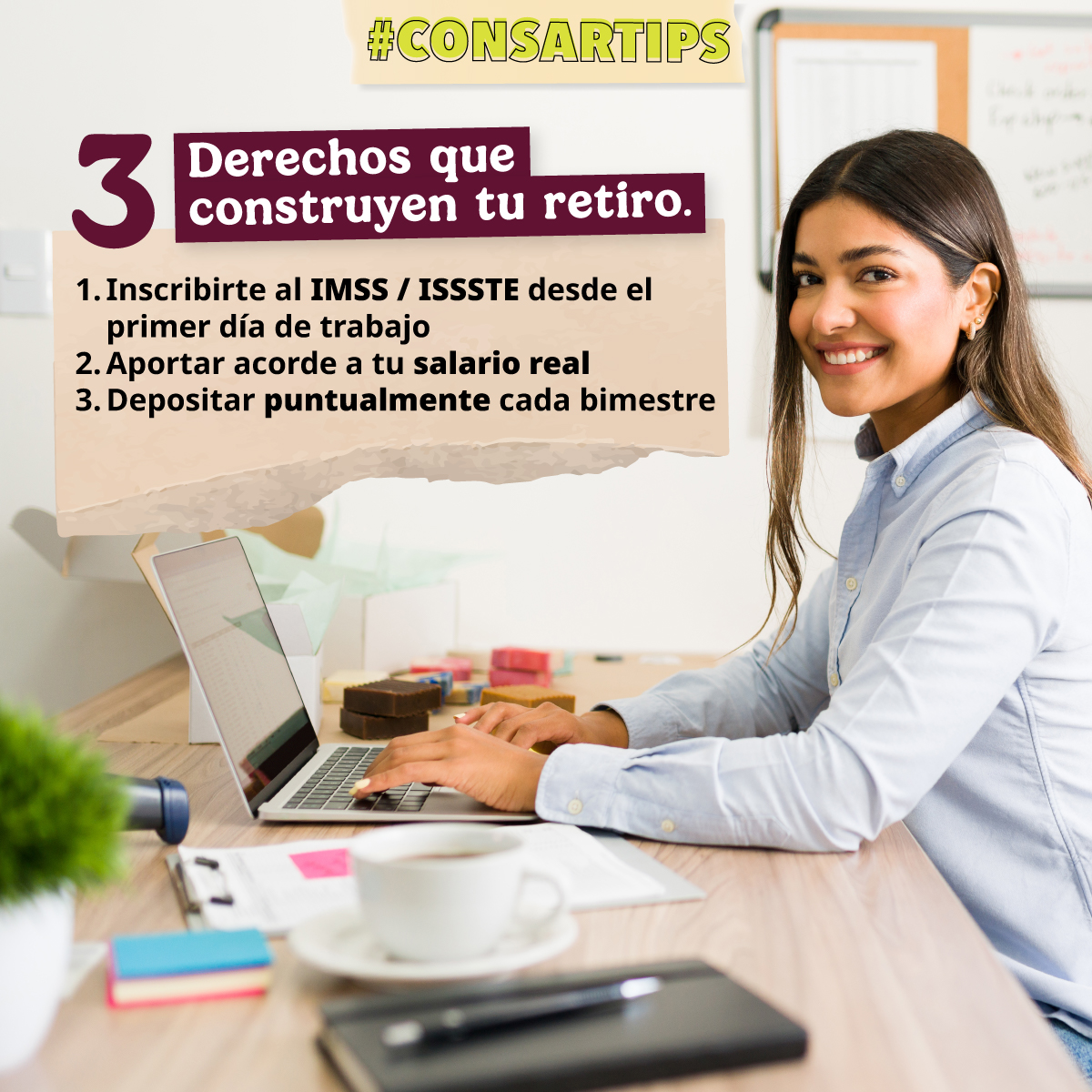 CONSAR_mx's tweet photo. Tu retiro no empieza a los 65, empieza con tu primer contrato. 📄
Tener IMSS o ISSSTE no es solo salud hoy; es la garantía de que tu patrón aporta el 8.27% de tu salario a tu Afore.
El empleo formal es el motor de tu pensión. Haz valer tus derechos.
#ConsarTips https://t.co/6YJ7y85TTW