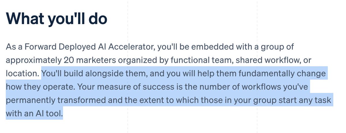 itsolelehmann's tweet photo. do you notice what's happening?

> coinbase just fired 14% of their workforce to restructure the entire company around AI-native pods

> stripe is paying multi-6 figures for a 'forward deployed AI accelerator' to permanently transform how their marketing team works w/ AI.

> anthropic and openai are both backing billion-dollar consulting companies to do the same thing across entire enterprises.

all 4 companies are telling you the same thing this week:

AI deployment is the current bottleneck.

everybody has access to incredibly powerful AI models now, but barely anything has changed about how companies actually work.

this is the same "lag pattern" that played out with electrification 140 years ago.

when electricity first became available in the 1880s, every factory ran on one giant steam engine in the middle of the building.

so when electricity showed up, factory owners did the obvious thing:

they just swapped the steam engine for an electric motor and changed nothing else.

productivity barely moved for 30 years.

then someone realized: electricity meant every machine could have its own small motor built right into it.

you could rearrange the entire factory floor around how the work actually needed to flow.

that single shift is what caused the productivity explosion.

now look at AI.

most companies gave everyone access to claude/chatgpt and changed nothing else.

same workflows and processes, just with AI bolted on top.

that's the electric motor in the steam engine's spot.

what stripe, anthropic, coinbase, and openai are all betting on is the next phase:

AI built directly into how every team works, with the workflows themselves redesigned around what AI makes possible.

that's the full factory redesign

and it's about to happen to every company in the world.
