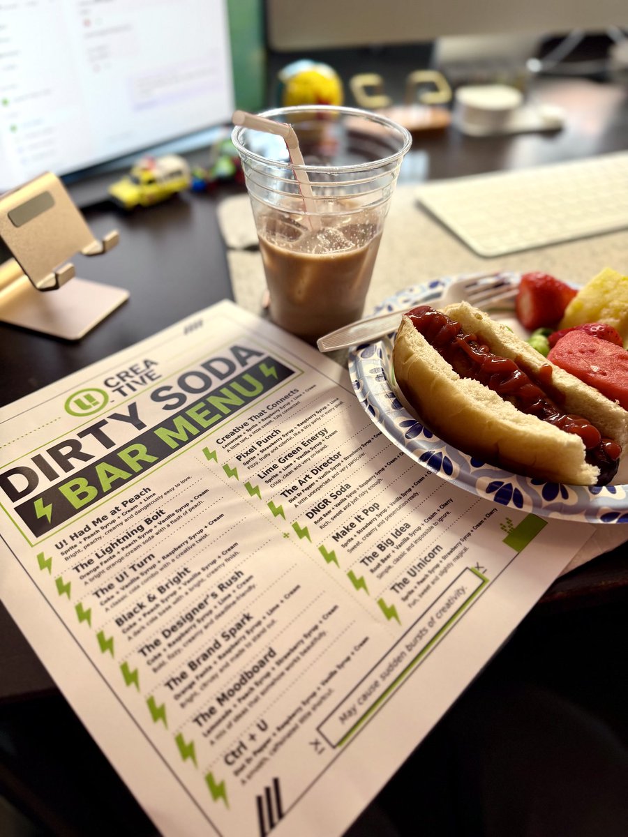U_creative's tweet photo. Spicin' up this year's U! Cookout with the addition of a custom Dirty Soda Bar 🥤🥛 Shoutout to our Grill-Master, Krystan, for some solid burgers &amp; brats 🍔🌭 and our Dirty Soda Mixologist, Lisa, for mixing up some tasty sippable magic! 🍸 https://t.co/RRmOyEKhEV