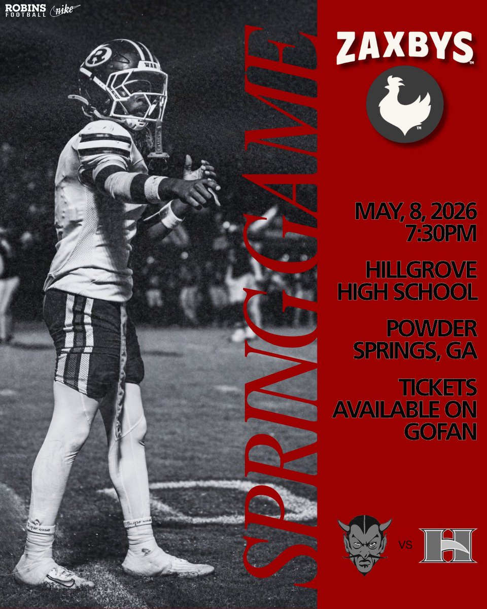 robinsfootball1's tweet photo. 2 days until we finish Demon Spring with a bang💥‼️ 

📍4165 Luther Ward Rd, Powder Springs, GA
🗓️ Friday, May 8th
⏰ 7:30pm
🏟️ Clear bags
🎟️ Tickets on GoFan 
🐔 Sponsored by Zaxby's

#RobinsFootball #SouthDavis https://t.co/XnZaxB1GRn