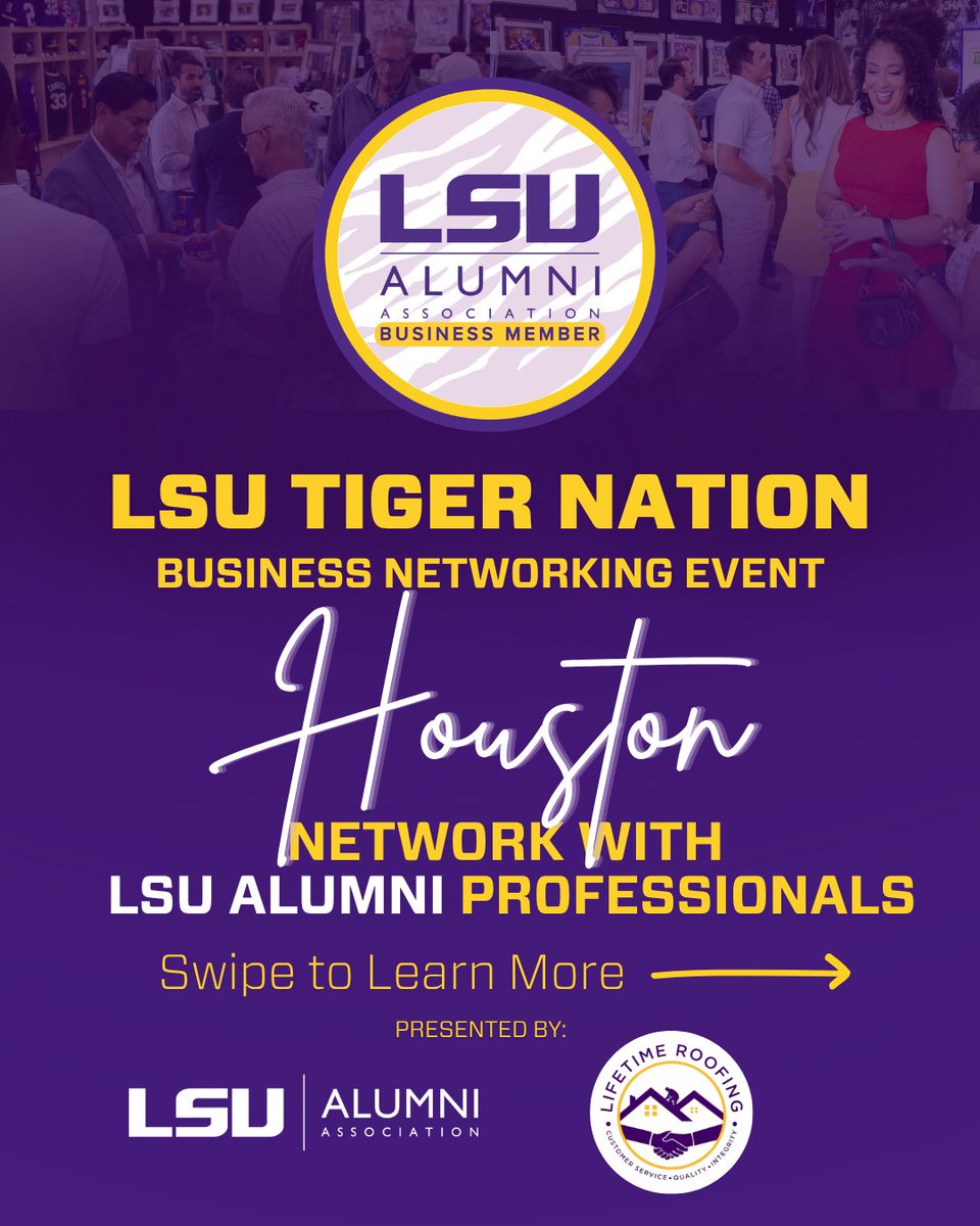 AlumniLSU's tweet photo. Houston, we’re on the Geaux! 🐯
Join us May 27 | 5–7 PM at Lifetime Roofing for LSU Alumni Business Networking.
Connections. Conversations. Opportunities.
Tigers helping Tigers!
➡️ Reserve your spot: https://t.co/9DIrlUhQW6
#lsualumniassociation #Lsualumnibusinessnetwork https://t.co/PHzEJ9o70k