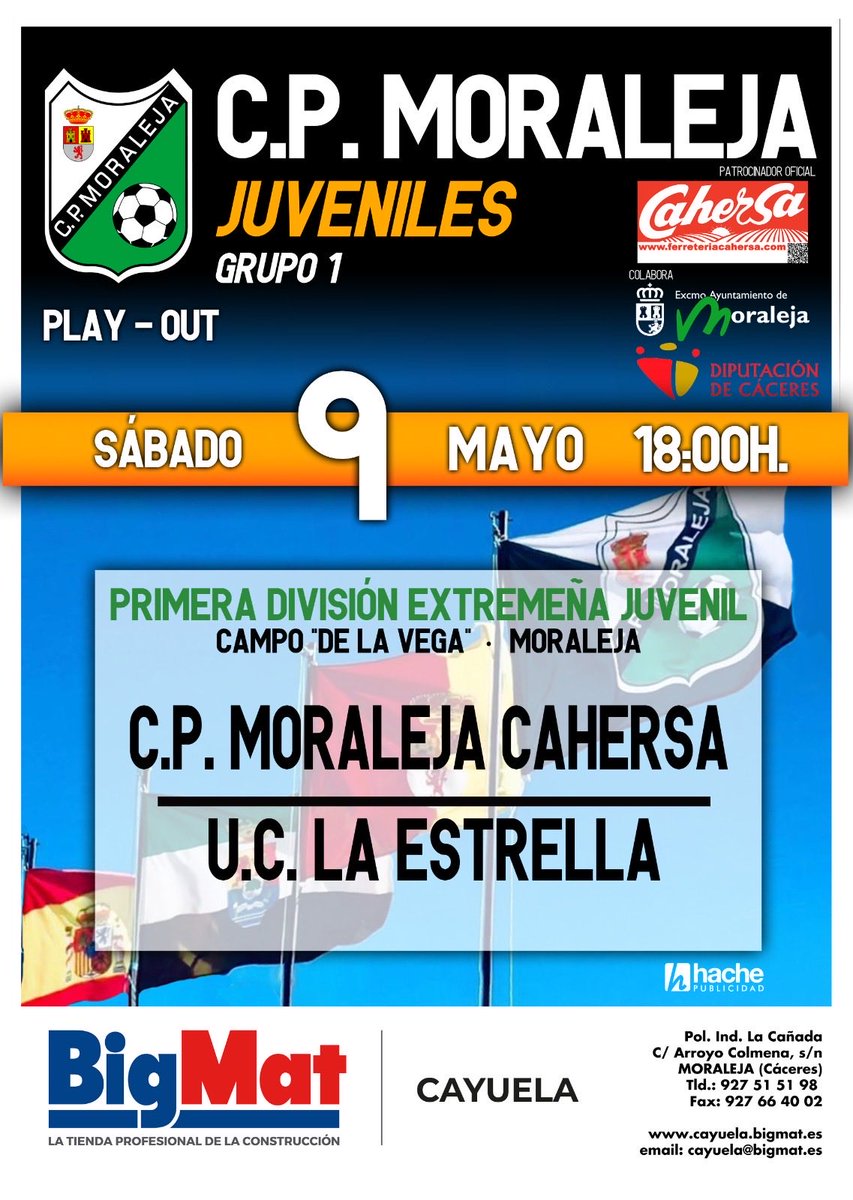 moralejacp's tweet photo. ‼️PRÓXIMO PARTIDO‼️

#JuvenilesCP🏴‍☠️

CP.MoralejaCahersa
       ✅
UC.LaEstrella 

📅Sábado 9/5
⏰18.00h
🏟️La Vega

!!Partido de ida de los Play-Out por la permanencia, VAMOOOSSS TODOS A APOYAR A NUESTROS JUVENILES!!👏🏻

 VamooossssCP!!👏🏻🤍🖤👏🏻

AHORA MÁS QUE NUNCA,  #SiempreCP🤍🖤 https://t.co/Cz2FDReo3s