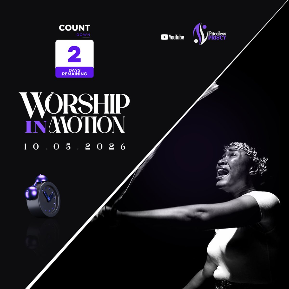 pricelessprisy's tweet photo. Two days stand between you and a fresh move of worship.

Prepare your heart. Set your reminder.

🗓️ 10.05.2026
📍 YouTube
#WorshipInMotion #PricelessPriscy https://t.co/3f95t1vn6D