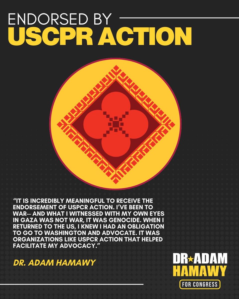 HamawyForNJ's tweet photo. Grateful to receive the endorsement of USCPR Action for this campaign!

It's simple -- Americans don't want their tax dollars funding genocide. At home and abroad, I'll always fight for human rights. https://t.co/eo8GHbQv2R