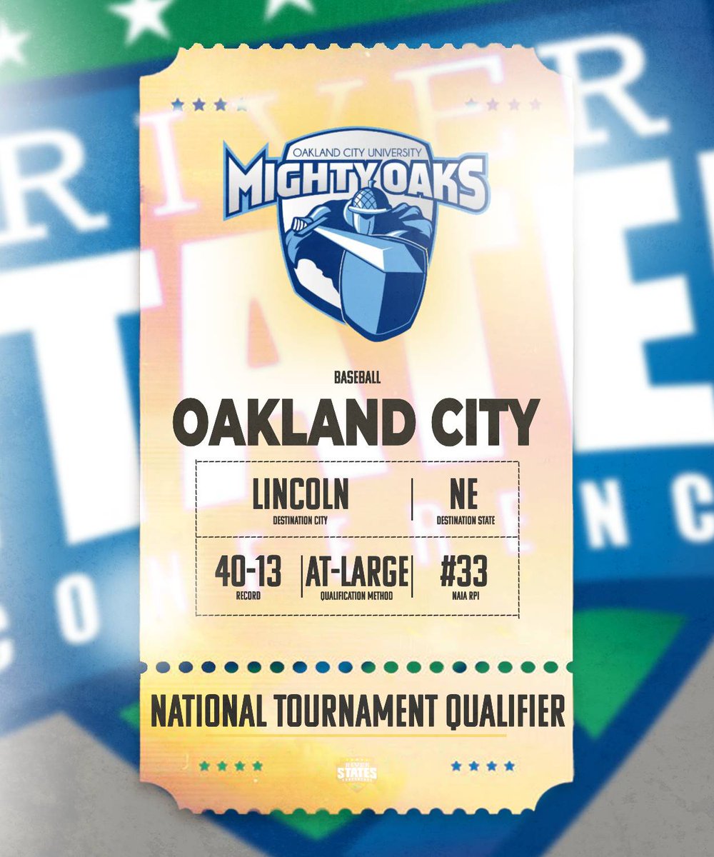 RiverStatesConf's tweet photo. THE RSC IS A THREE-BID LEAGUE!

@GoMightyOaks earn an at-large bid to the NAIA Baseball Tournament, getting a trip to Lincoln, Nebraska!

In their return to the NAIA Tournament, the Mighty Oaks will play Doane in the opening round! https://t.co/ih0LLgiYiN